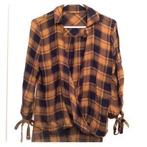 Flannel wrap around shirt with ties